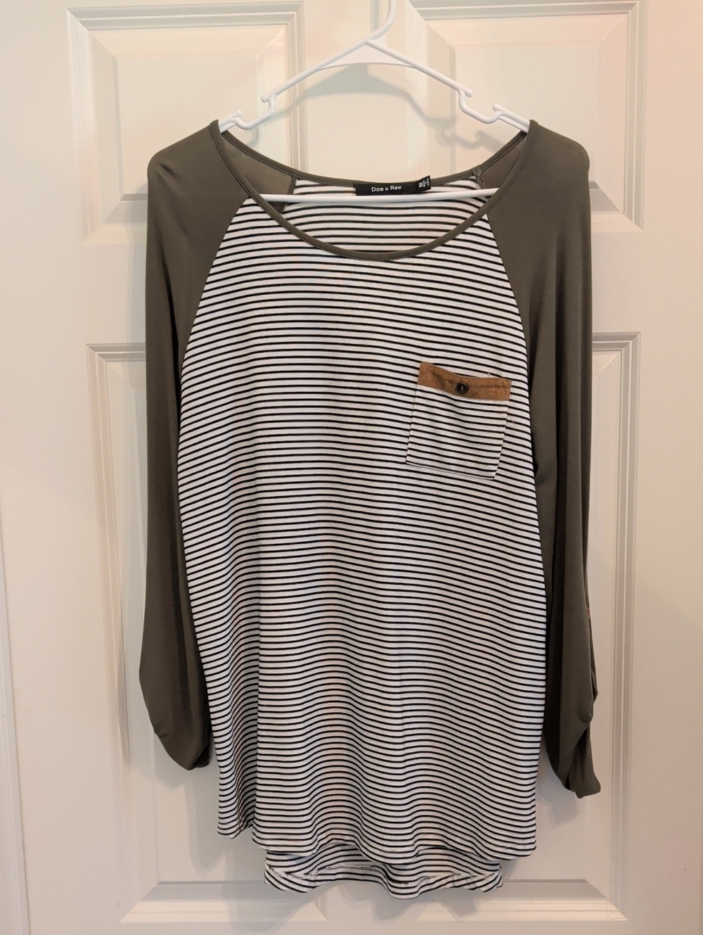 Doe & Rae Olive Raglan Striped Pocket Dress